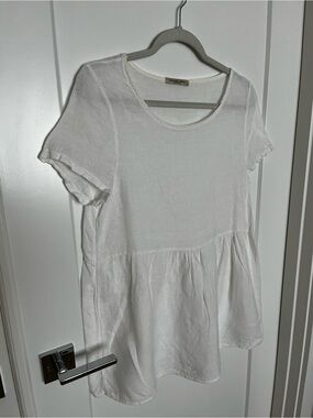 Francesca Bettini Linen Blend Short Sleeve Peplum Tunic